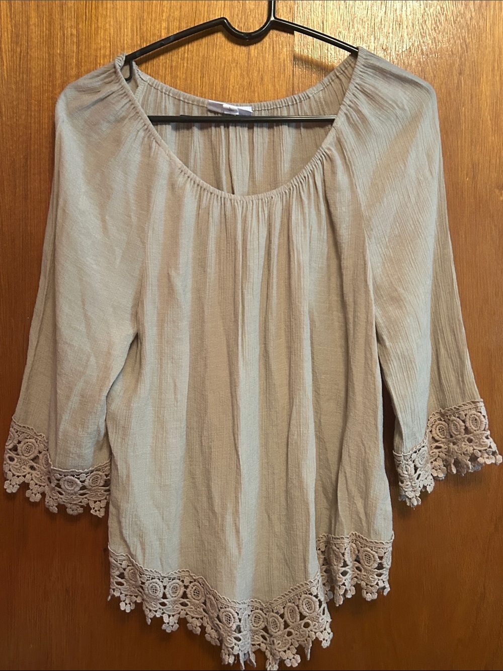 Westport Taupe Crochet-Trim Peasant Blouse women’s Large